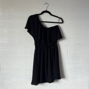 Maurices black one shoulder dress with flutter bust elastic waist